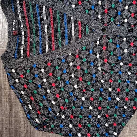 Vintage Scandia Wool Knit Cardigan Relaxed Grandpa Sweater Mens XL Grey Multi - Picture 2 of 12